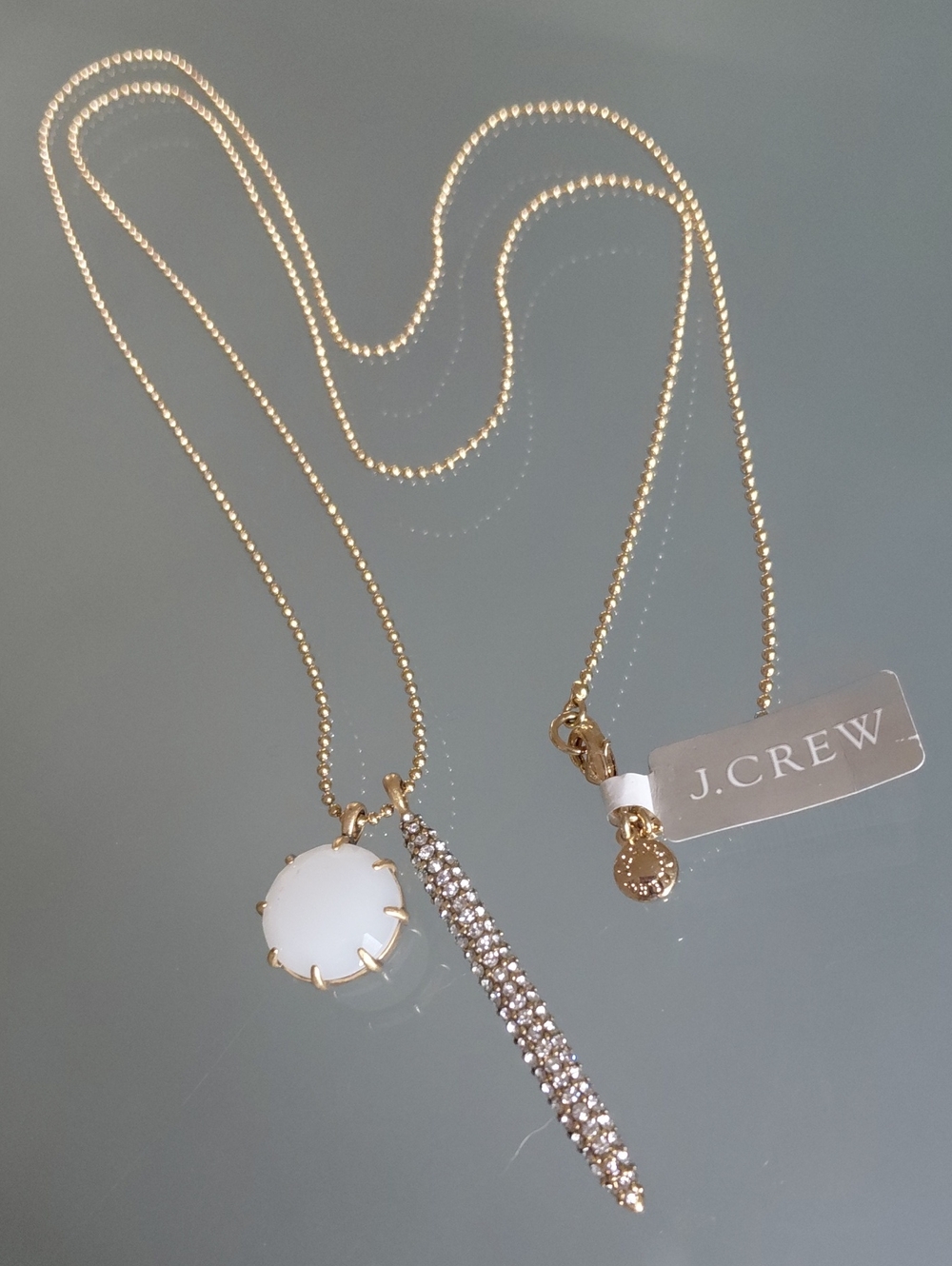 J.Crew Gold Tone Crystal Pavé Spike & White Stone Pendant Necklace